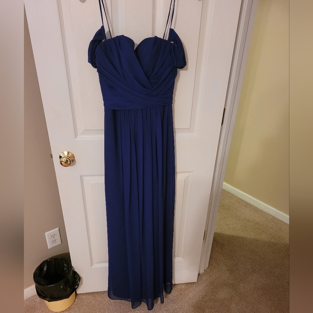Dark Blue/purple formal dress size 8. Off- shoulder design.